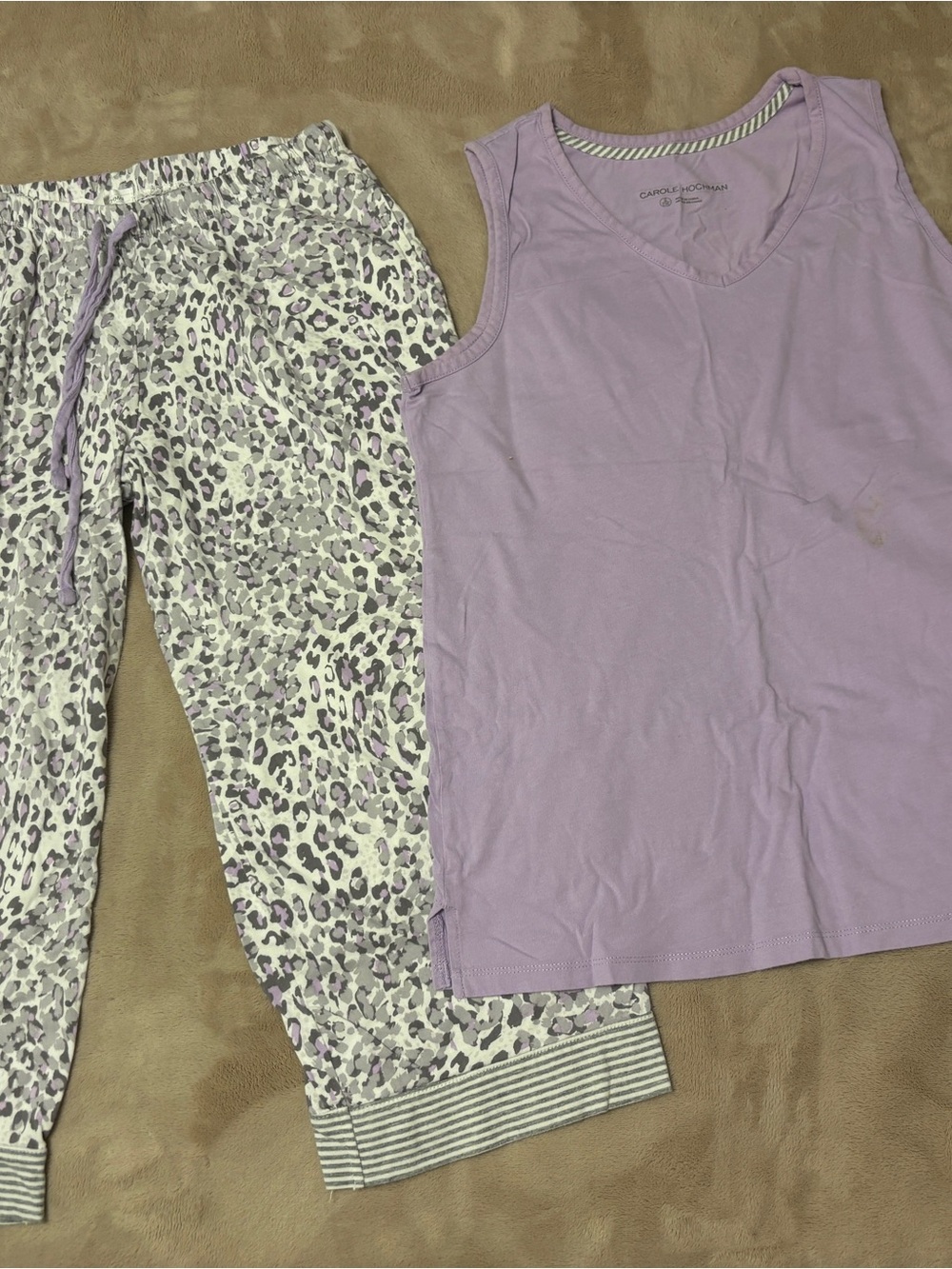 Midnight by Carole Hochman Lavender V-Neck Tank & Leopard Print Pajama Pants Set